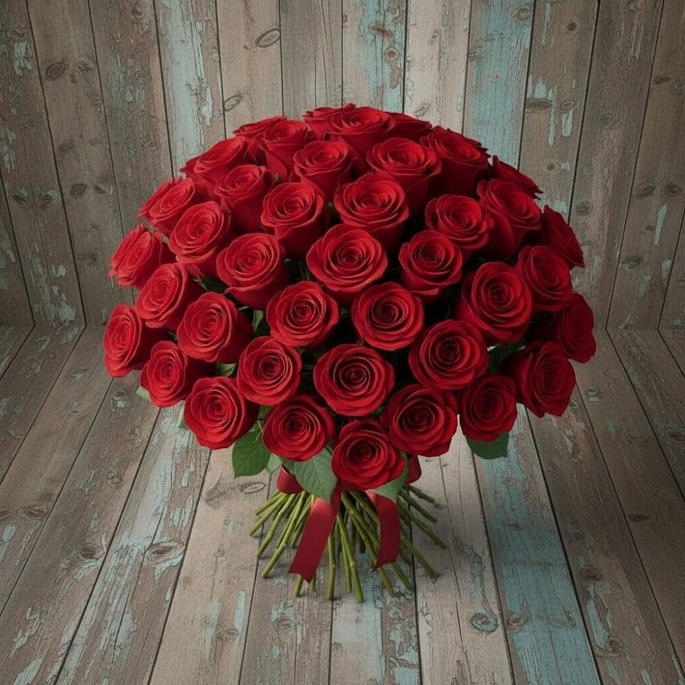 Букет 55 Красных роз Фридом в Кенже