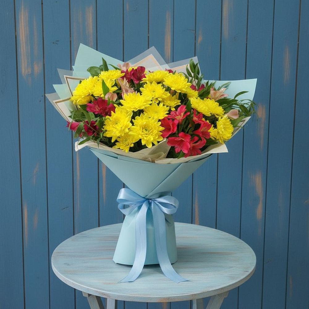 Букет цветов из: Альстромерии и Хризантемы в Кенже