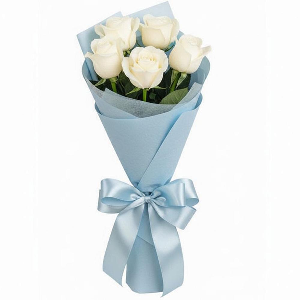 Букет 5 Белых роз Проуд в Кенже