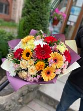 Букет цветов из:  Герберы, Ромашки, Хризантемы, Розы и Подсолнухи #REPLACE_PRED# Кенже