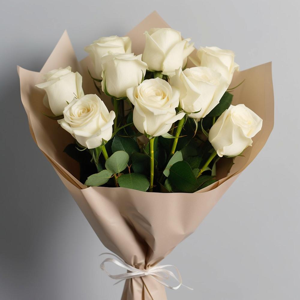 Букет 9 Белых роз Эдлесс Лав в Кенже