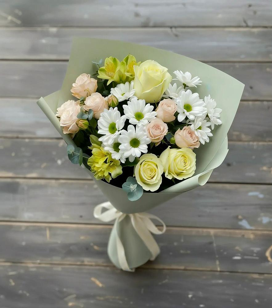 Букет цветов из: Альстромерии, Розы и Хризантемы в Кенже