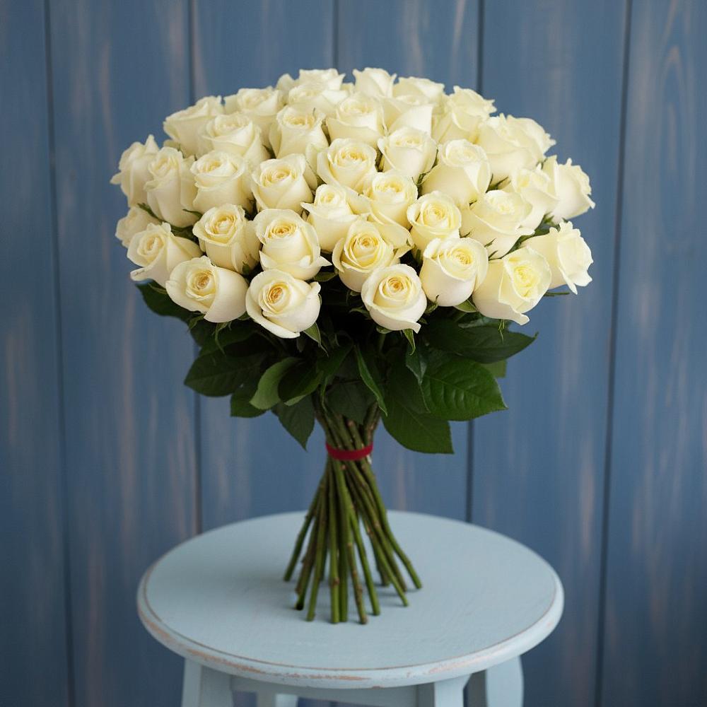 Букет 51 Белая роза Эдлесс Лав в Кенже