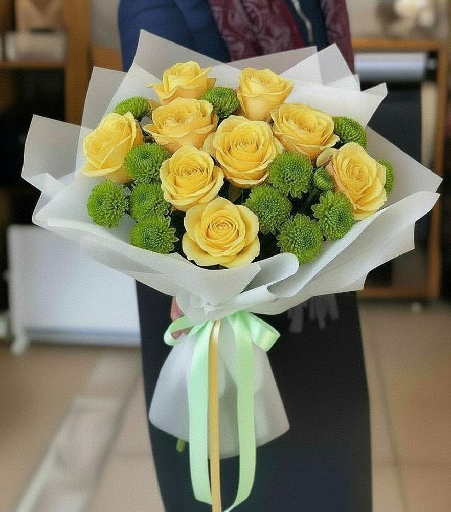 Букет цветов из: Хризантемы и Розы в Кенже