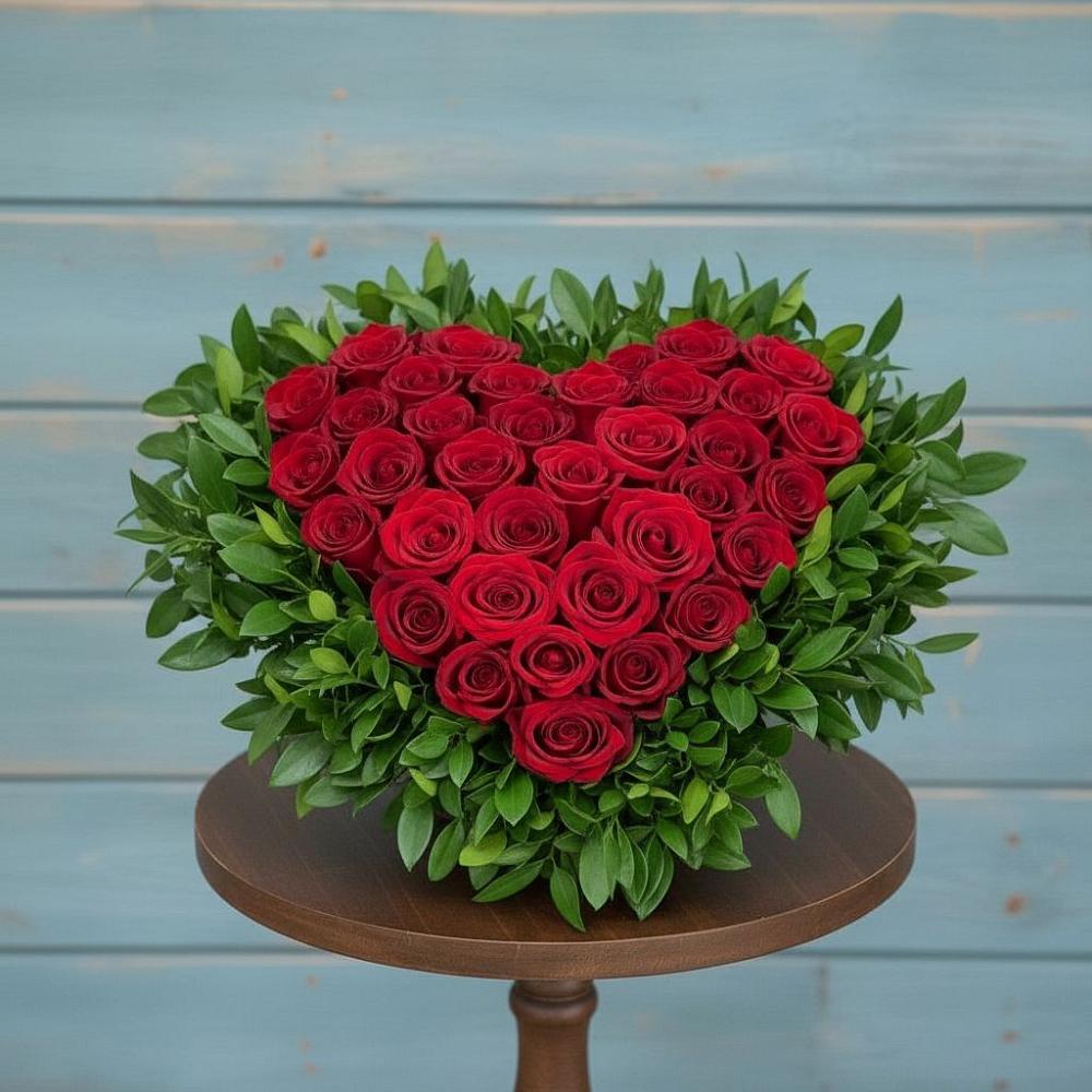 Цветочная композиция из Розы в виде сердца в Кенже