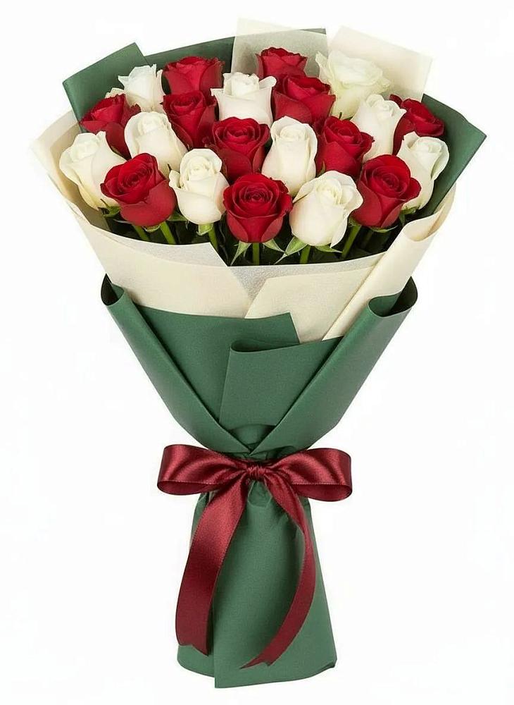 Букет Микс из красных и белых роз в Кенже