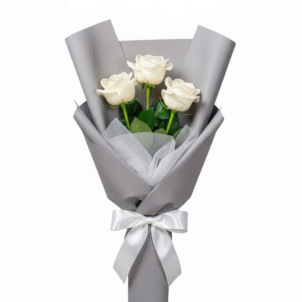 Букет 3 белые розы в Кенже